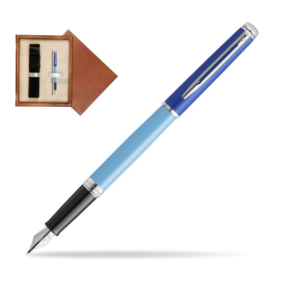 Pióro wieczne Waterman HÉMISPHÈRE COLOR-BLOCK BLUE w pudełku drewnianym Mahoń Single Ecru