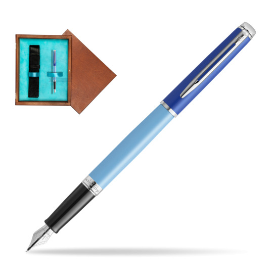 Pióro wieczne Waterman HÉMISPHÈRE COLOR-BLOCK BLUE w pudełku drewnianym Mahoń Single Turkus