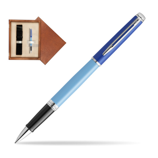 Pióro kulkowe Waterman HÉMISPHÈRE COLOR-BLOCK BLUE w pudełku drewnianym Mahoń Single Ecru