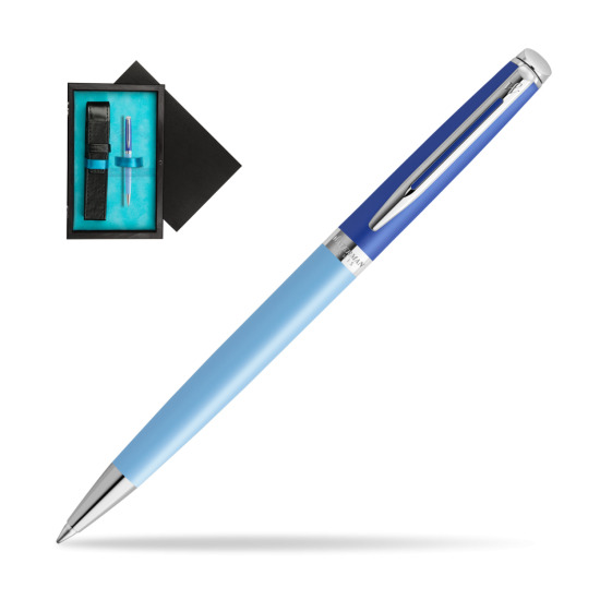 Długopis Waterman HÉMISPHÈRE COLOR-BLOCK BLUE w pudełku drewnianym Czerń Single Turkus
