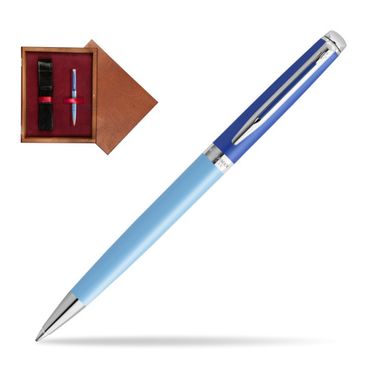 Długopis Waterman HÉMISPHÈRE COLOR-BLOCK BLUE w pudełku drewnianym Mahoń Single Bordo