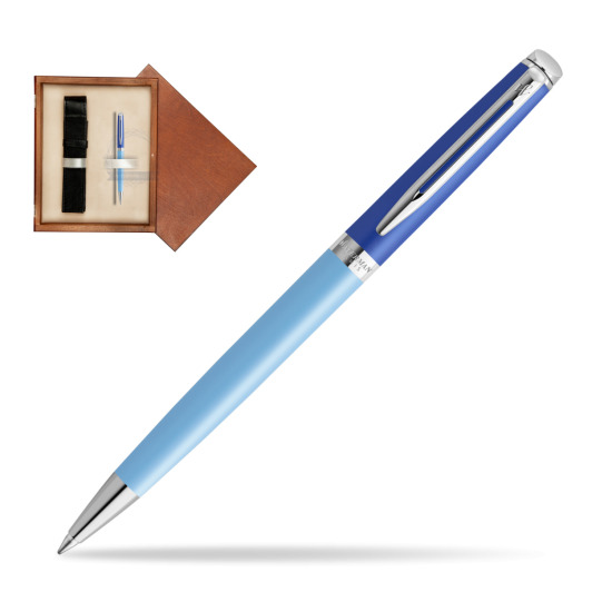Długopis Waterman HÉMISPHÈRE COLOR-BLOCK BLUE w pudełku drewnianym Mahoń Single Ecru