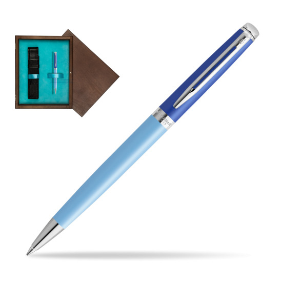 Długopis Waterman HÉMISPHÈRE COLOR-BLOCK BLUE w pudełku drewnianym Wenge Single Turkus