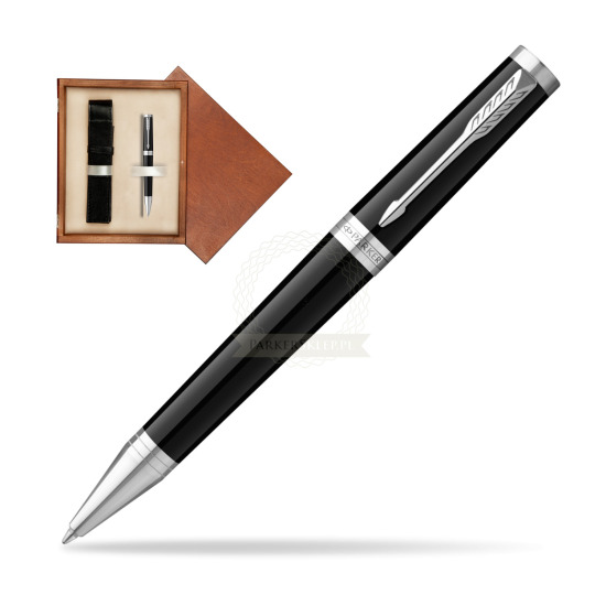 Długopis Parker Ingenuity Black CT w pudełku drewnianym Mahoń Single Ecru