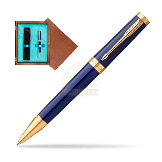 Długopis Parker Ingenuity Blue GT w pudełku drewnianym Mahoń Single Turkus