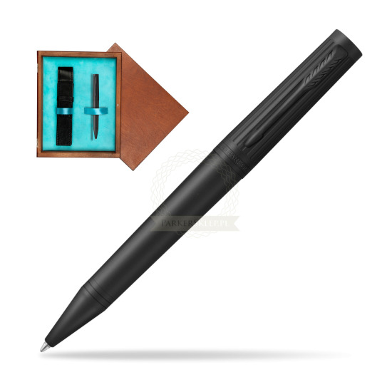 Długopis Parker Ingenuity Black BT w pudełku drewnianym Mahoń Single Turkus