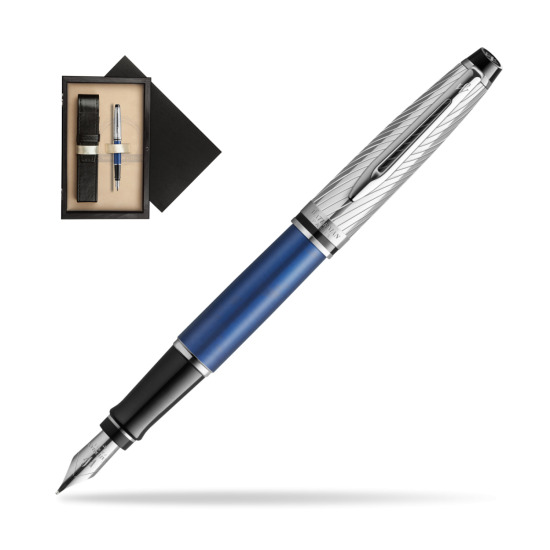 Pióro wieczne Waterman Expert Deluxe Metalic Blue w pudełku drewnianym Czerń Single Ecru