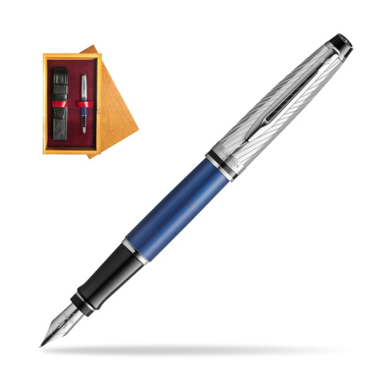 Pióro wieczne Waterman Expert Deluxe Metalic Blue w pudełku drewnianym Honey Single Bordo