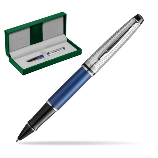 Pióro kulkowe Waterman Expert Deluxe Metalic Blue w zielonym pudełku skórzanym