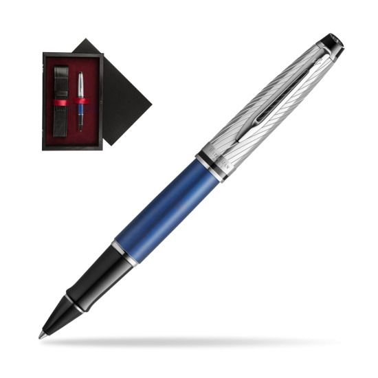 Pióro kulkowe Waterman Expert Deluxe Metalic Blue w pudełku drewnianym Czerń Single Bordo