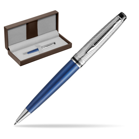 Długopis Waterman Expert Deluxe Metalic Blue w brązowym pudełku skórzanym