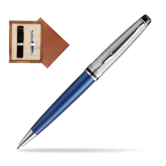 Długopis Waterman Expert Deluxe Metalic Blue w pudełku drewnianym Mahoń Single Ecru