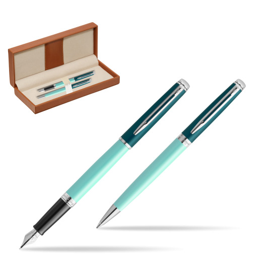Zestaw prezentowy Waterman pióro wieczne + długopis HÉMISPHÈRE COLOR-BLOCK GREEN CT w pudełku classic brown