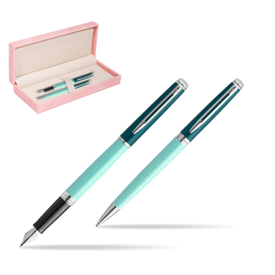 Zestaw prezentowy Waterman pióro wieczne + długopis HÉMISPHÈRE COLOR-BLOCK GREEN CT w różowym pudełku zamszowym