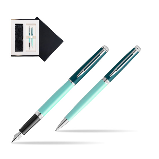 Zestaw prezentowy Waterman pióro wieczne + długopis HÉMISPHÈRE COLOR-BLOCK GREEN CT w czarnym pudełku zamszowym