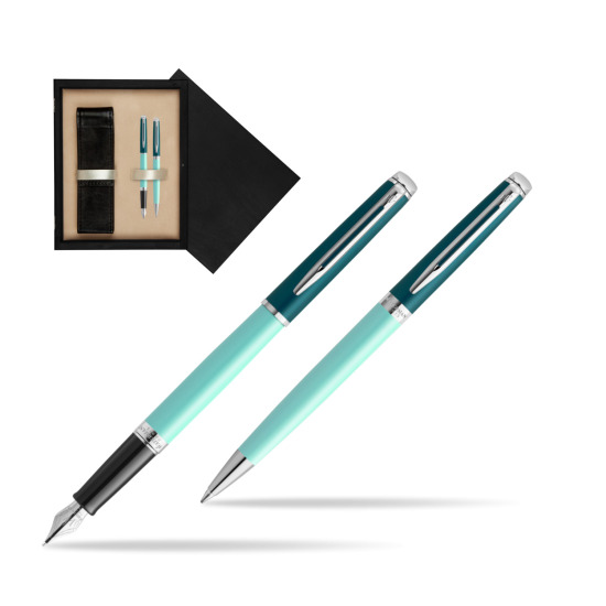 Zestaw prezentowy Waterman pióro wieczne + długopis HÉMISPHÈRE COLOR-BLOCK GREEN CT w pudełku drewnianym Czerń Double Ecru