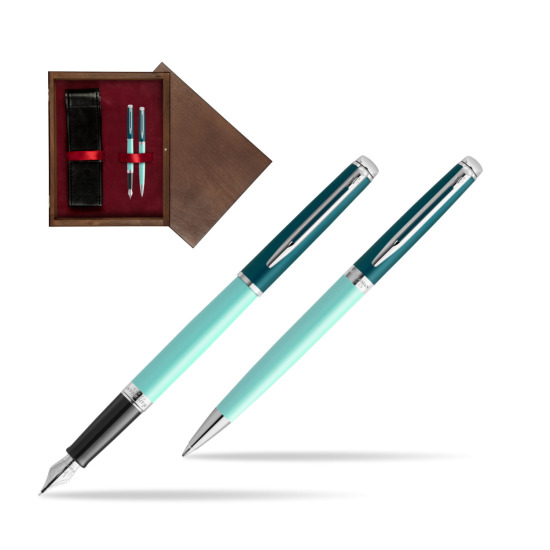 Zestaw prezentowy Waterman pióro wieczne + długopis HÉMISPHÈRE COLOR-BLOCK GREEN CT w pudełku drewnianym Wenge Double Bordo