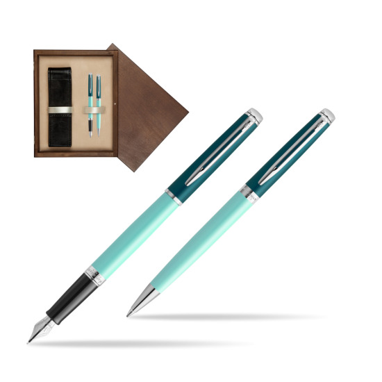 Zestaw prezentowy Waterman pióro wieczne + długopis HÉMISPHÈRE COLOR-BLOCK GREEN CT w pudełku drewnianym Wenge Double Ecru