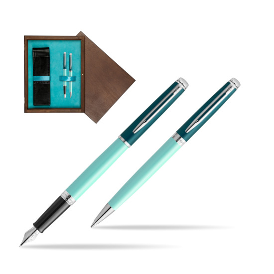 Zestaw prezentowy Waterman pióro wieczne + długopis HÉMISPHÈRE COLOR-BLOCK GREEN CT w pudełku drewnianym Wenge Double Turkus