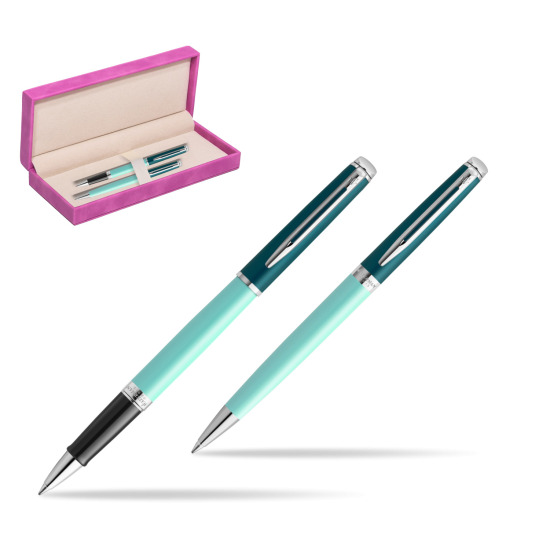 Zestaw prezentowy Waterman pióro kulkowe + długopis HÉMISPHÈRE COLOR-BLOCK GREEN CT w pudełku zamszowym fuksja