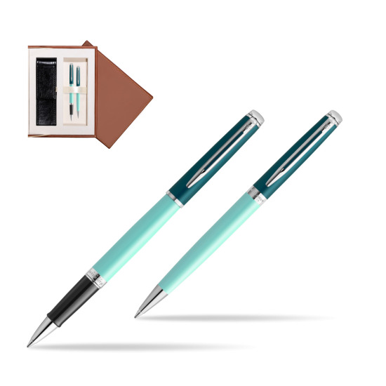 Zestaw prezentowy Waterman pióro kulkowe + długopis HÉMISPHÈRE COLOR-BLOCK GREEN CT w brązowym pudełku zamszowym