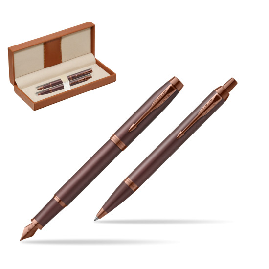 Zestaw Prezentowy Parker Pióro wieczne + Długopis IM PROFESSIONALS MONOCHROME BURGUNDY w pudełku classic brown