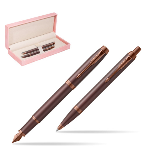 Zestaw Prezentowy Parker Pióro wieczne + Długopis IM PROFESSIONALS MONOCHROME BURGUNDY w różowym pudełku zamszowym