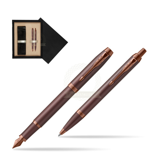 Zestaw Prezentowy Parker Pióro wieczne + Długopis IM PROFESSIONALS MONOCHROME BURGUNDY w pudełku drewnianym Czerń Double Ecru