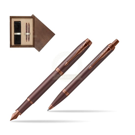 Zestaw Prezentowy Parker Pióro wieczne + Długopis IM PROFESSIONALS MONOCHROME BURGUNDY w pudełku drewnianym Wenge Double Ecru