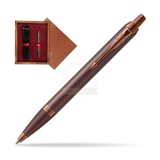 Długopis Parker IM PROFESSIONALS MONOCHROME BURGUNDY w pudełku drewnianym Mahoń Single Bordo