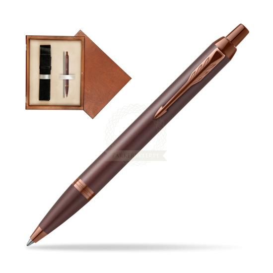 Długopis Parker IM PROFESSIONALS MONOCHROME BURGUNDY w pudełku drewnianym Mahoń Single Ecru