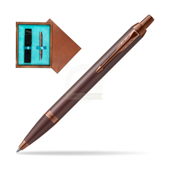 Długopis Parker IM PROFESSIONALS MONOCHROME BURGUNDY w pudełku drewnianym Mahoń Single Turkus