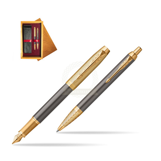 Zestaw Prezentowy Parker Pióro wieczne + długopis IM Pioneers GT - limitowana kolekcja w pudełku drewnianym Honey Double Bordo