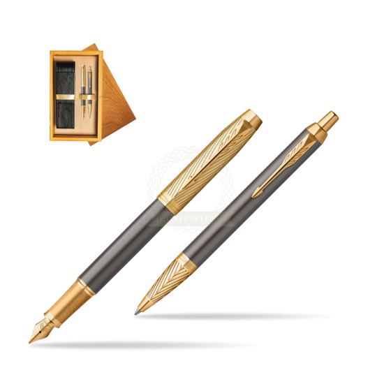 Zestaw Prezentowy Parker Pióro wieczne + długopis IM Pioneers GT - limitowana kolekcja w pudełku drewnianym Honey Double Ecru