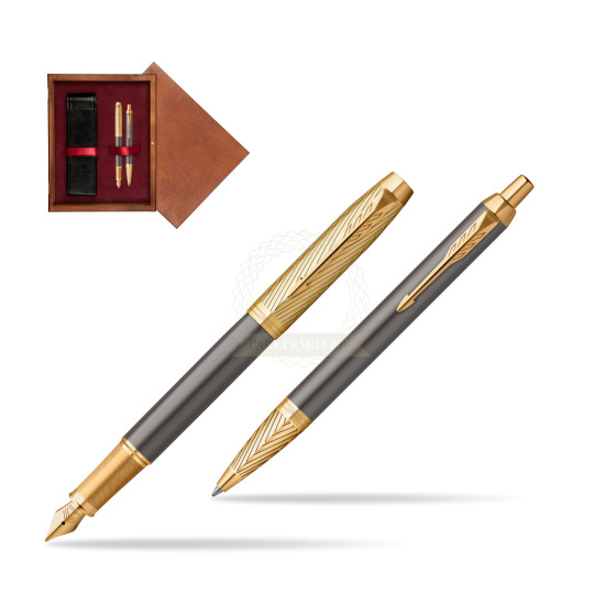Zestaw Prezentowy Parker Pióro wieczne + długopis IM Pioneers GT - limitowana kolekcja w pudełku drewnianym Mahoń Double Bordo