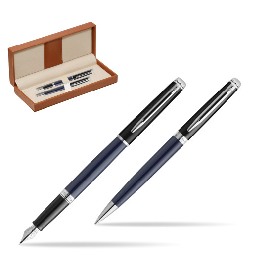 Zestaw prezentowy pióro wieczne + długopis Waterman HÉMISPHÈRE COLOR-BLOCK BLACK-BLUE w pudełku classic brown