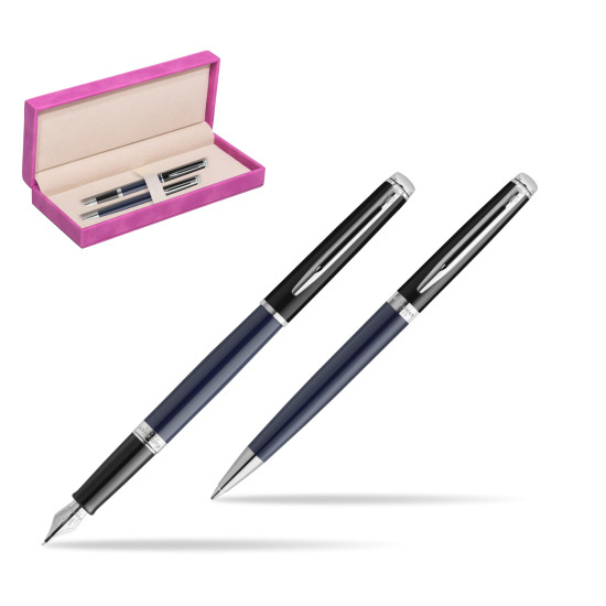Zestaw prezentowy pióro wieczne + długopis Waterman HÉMISPHÈRE COLOR-BLOCK BLACK-BLUE w pudełku zamszowym fuksja