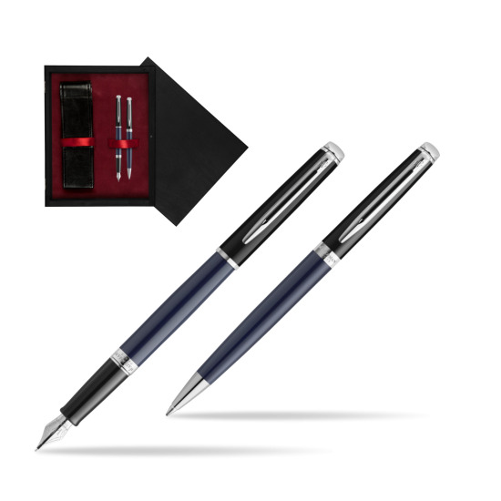 Zestaw prezentowy pióro wieczne + długopis Waterman HÉMISPHÈRE COLOR-BLOCK BLACK-BLUE w pudełku drewnianym Czerń Double Bordo