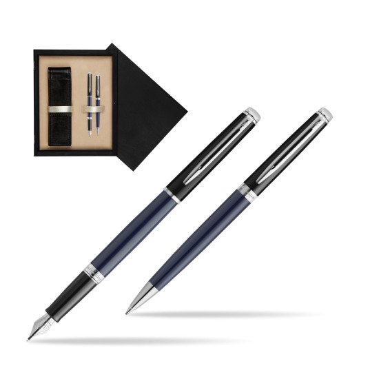 Zestaw prezentowy pióro wieczne + długopis Waterman HÉMISPHÈRE COLOR-BLOCK BLACK-BLUE w pudełku drewnianym Czerń Double Ecru