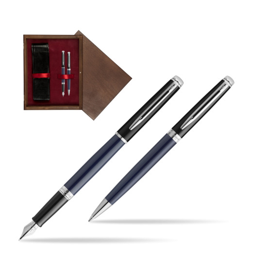 Zestaw prezentowy pióro wieczne + długopis Waterman HÉMISPHÈRE COLOR-BLOCK BLACK-BLUE w pudełku drewnianym Wenge Double Bordo