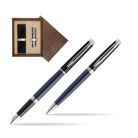 Zestaw prezentowy pióro wieczne + długopis Waterman HÉMISPHÈRE COLOR-BLOCK BLACK-BLUE w pudełku drewnianym Wenge Double Ecru