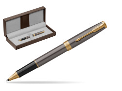 Pióro kulkowe Parker SONNET Grey Core GT w brązowym pudełku skórzanym