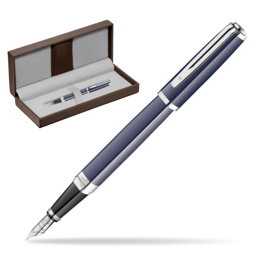 Pióro wieczne Waterman EXCEPTION BLUE CORE w brązowym pudełku skórzanym