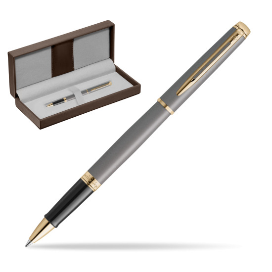 Pióro kulkowe Waterman Hémisphère Metallic Stone Grey GT w brązowym pudełku skórzanym