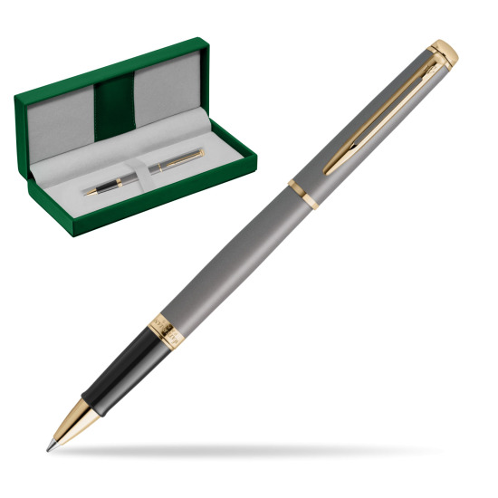 Pióro kulkowe Waterman Hémisphère Metallic Stone Grey GT w zielonym pudełku skórzanym