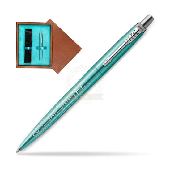 Długopis Parker JOTTER GLOBAL ICON - MIAMI w pudełku drewnianym Mahoń Single Turkus