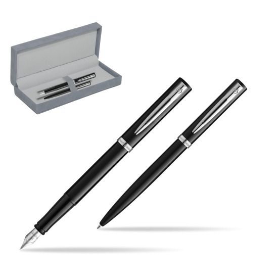 Zestaw prezentowy pióro wieczne + długopis Waterman IMPRESSION czarne CT w szarym pudełku zamszowym