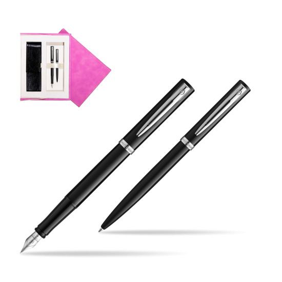 Zestaw prezentowy pióro wieczne + długopis Waterman IMPRESSION czarne CT w pudełku zamszowym fuksja