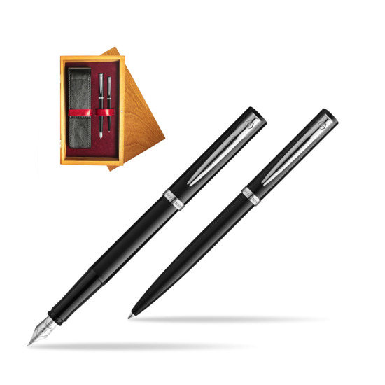 Zestaw prezentowy pióro wieczne + długopis Waterman IMPRESSION czarne CT w pudełku drewnianym Honey Double Bordo