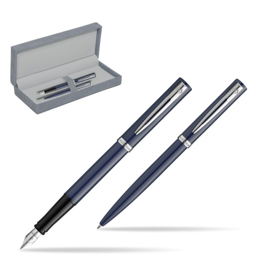 Zestaw prezentowy pióro wieczne + długopis Waterman IMPRESSION Granatowy CT w szarym pudełku zamszowym